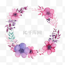 玫瑰花环背景图片_水彩紫色和粉色花框