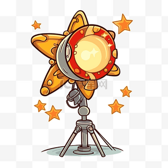 暖色星星灯图片素材_剧院灯剪贴画卡通太空灯,顶部有金色星星 向量