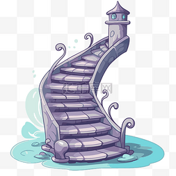 楼梯剪贴画卡通紫色楼梯在水中 