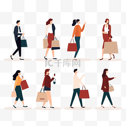 购物袋插图图片_顾客和购物袋的简约风格插图