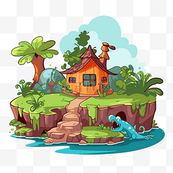 剪贴画草图片_远方剪贴画卡通岛与小屋和恐龙 