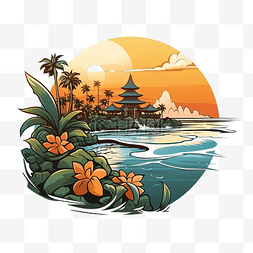 蓝色海滩背景图片_巴厘岛库塔海滩图形元素插画