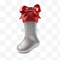 袜子银色和红色闪光圣诞节3D渲染