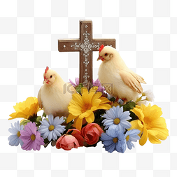 鲜花彩蛋图片_复活节十字架与鸡蛋和鲜花