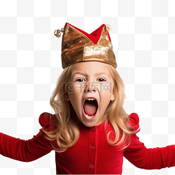 害怕的小表情图片_庆祝圣诞节的小女孩愤怒地尖叫