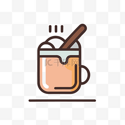 带肉桂棒和热可可的咖啡杯图标 