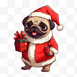 可爱的哈巴狗送圣诞礼物卡通动物