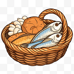 五色插画图片_篮子里的五个面包和两条鱼插画