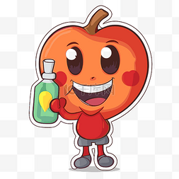 卡通人物苹果拿着瓶饮料 向量