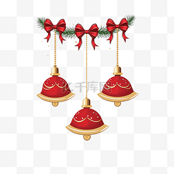 快乐圣诞贺卡，上面挂着铃铛和球