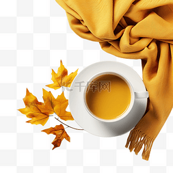 感恩节快乐的概念，配有围巾黄叶