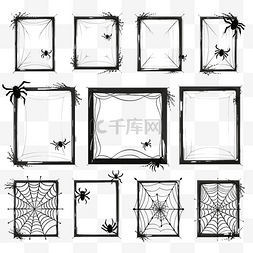 卡通边框边框剪影图片_万圣节蜘蛛网与蜘蛛框架和角落设