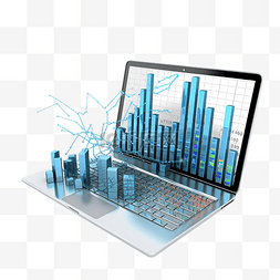 金融等距图片_数据分析报告的 3D 插图概念描述