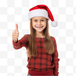 孩子抬头图片_戴着圣诞帽的快乐小女孩孤立地站