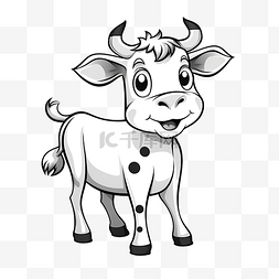 卡通农业形象图片_涂鸦卡通人物牛黑白颜色带着微笑