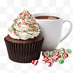 彩色的棉花糖图片_巧克力圣诞纸杯蛋糕，配有彩色糖