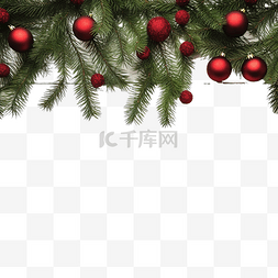 冬季圣诞球图片_杉树枝装饰着红色圣诞球，作为乡