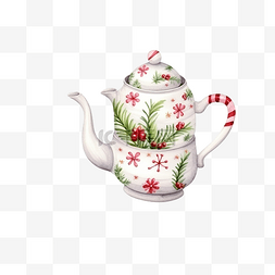 冬天的浆果图片_水彩无缝圣诞图案，配有餐具茶壶