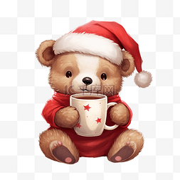 小熊吉祥物图片_可爱的熊戴着圣诞老人的帽子在杯