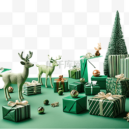 卡通希望之星图片_圣诞表面，绿色表面有鹿装饰玩具