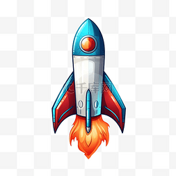 发射的光卡通图片_红色尾部和蓝色火焰的火箭图