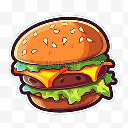卡通汉堡背景图片_白色背景上的卡通汉堡贴纸 向量
