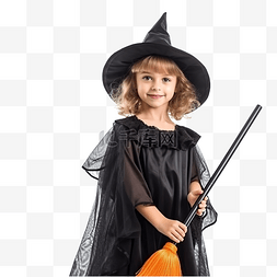 万圣节时穿着女巫服装拿着扫帚的