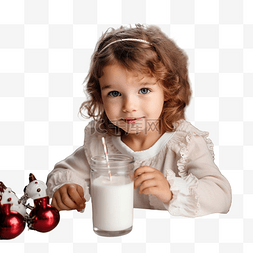 厨房牛奶图片_小女孩在圣诞节装饰的厨房柜台上