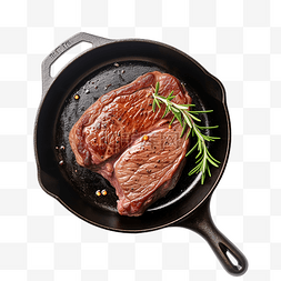 烤好的牛排图片_煎锅上的牛排肉
