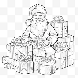 圣诞老人坐着和打开礼品盒的圣诞