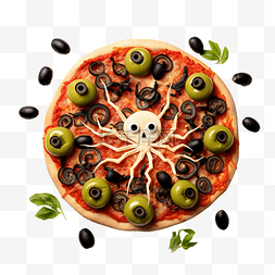 披萨的图片_万圣节橄榄蜘蛛玛格丽塔披萨的创