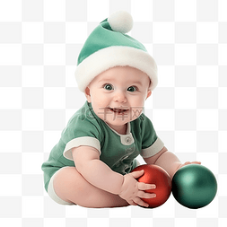 圣诞节概念微笑快乐的宝宝坐在绿