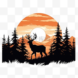 地理和自然图片_鹿和山风景的剪影png插图