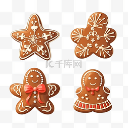 姜饼雪花图片_卡通风格圣诞姜饼饼干节日概念元