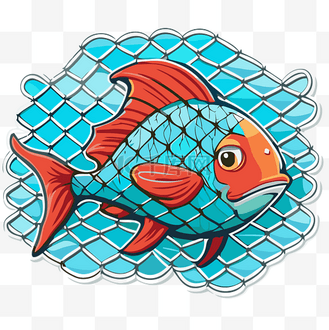 卡通形状的鱼坐在网上靠着它的皮肤剪贴画 向量