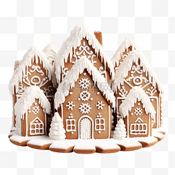 用房屋形状的姜饼装饰的圣诞蛋糕