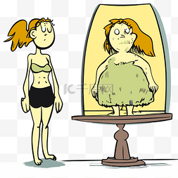 厌食症剪贴画卡通 卡通女孩在镜