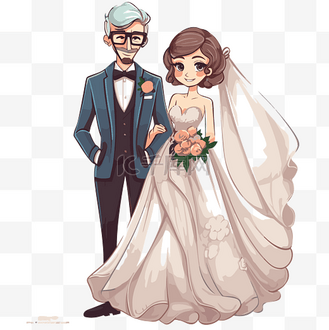 结婚剪贴画卡通情侣穿着婚纱 向量