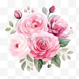 水彩美丽的英国玫瑰花花束花园广