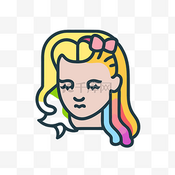 彩虹头发卡通图标的女孩 向量