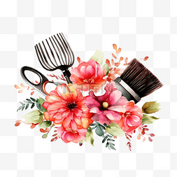 美发沙龙工具美容水彩花卉PNG