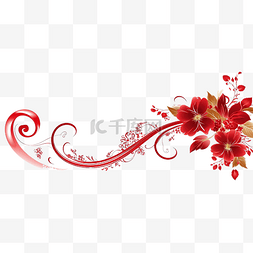 情人节浪漫贴纸图片_红色横幅丝带与花角免费PNG