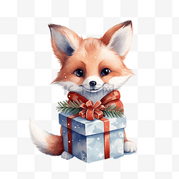 可爱的狐狸与圣诞礼品盒