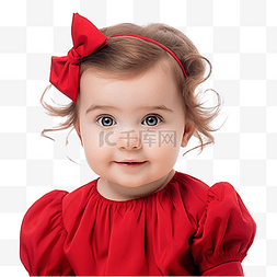 穿着红色圣诞礼服的可爱白人女婴