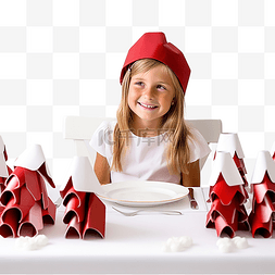 晚餐卷图片_圣诞餐桌上的女孩DIY餐巾架，就像
