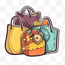 装物品的包图片_三个彩色杂货袋，里面装着不同的