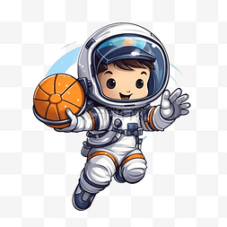 太空月亮背景图片_可爱的宇航员打篮球
