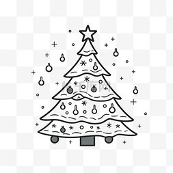 黑色线性装饰图片_PNG圣诞树，带有星星花环和装饰圣