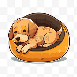 纯色床上用品图片_卡通狗躺在橙色的狗床上 向量
