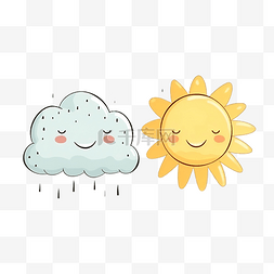 可爱的云和太阳简单的儿童绘画插